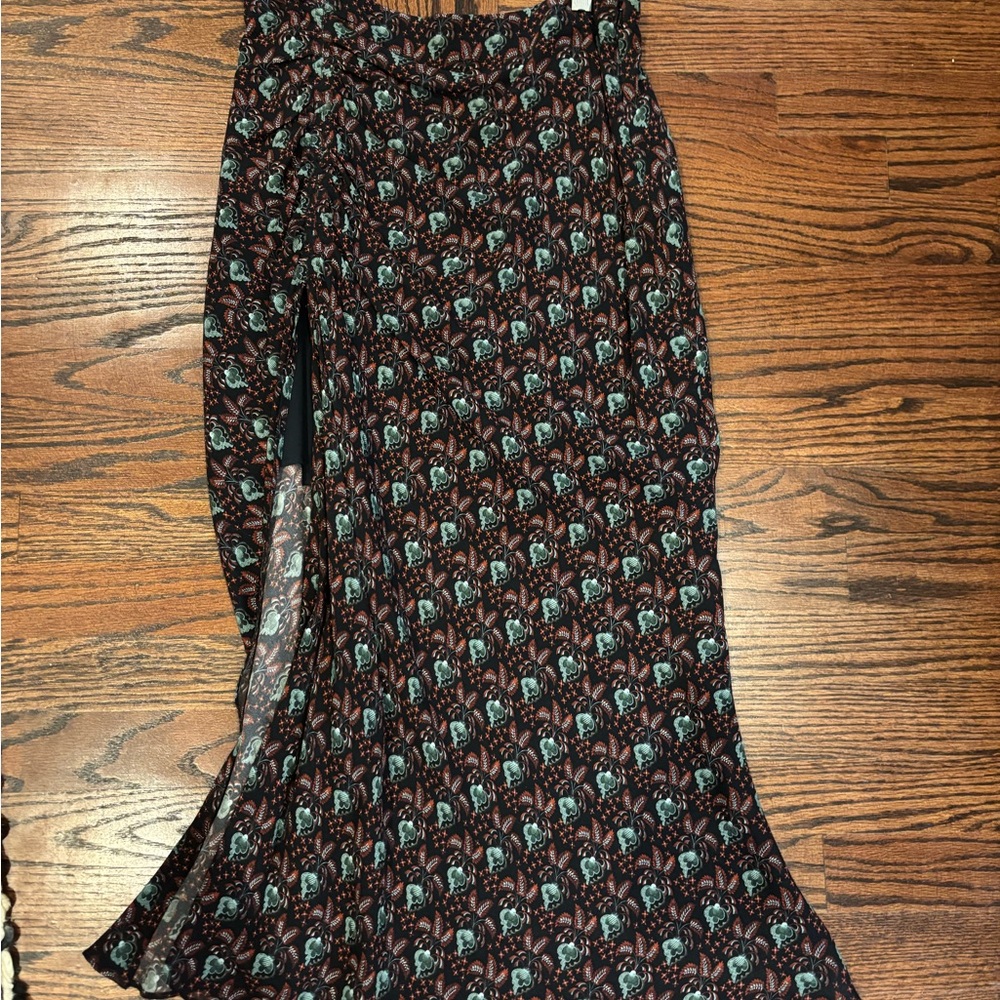 A.L.C. Black and Teal Floral Midi Skirt